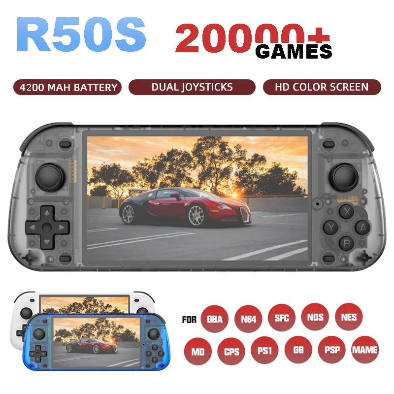 NEW 5.1 Inch R50S Retro Games Console IPS Screen 4200mAh Long-lasting Battery Portable Pocket Video Player Games 128G Boy Gifts